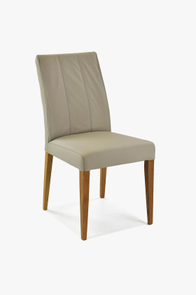 Világosszürke valódi bőr étkezőszék tölgyfa lábbal, modern design